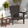 Ergonomic Black Rattan Outdoor Adirondack Padded Seat Chair w/ Cup Holder