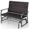 Brown Rattan Woven All Weather 2-Person Swing Glider Bench