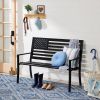 2 Person Patriotic USA Black Metal Bench with American Flag Backrest