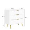 Mid-Century Modern 3 Drawer Dresser Chest of Drawers in White with Gold Handles