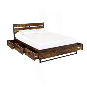 Industrial Slatted Headboard Platform Bed Frame with 6 Storage Drawers (size: King)