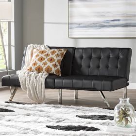 Modern Black Faux Leather Upholstered Sleeper Sofa Bed (Color: Black Faux)