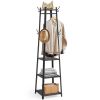 Modern Farmhouse Metal Coat Rack Entryway Hall Tree with Grey Wood Shelves