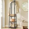 Modern Farmhouse Metal Coat Rack Entryway Hall Tree with Grey Wood Shelves