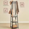 Modern Farmhouse Metal Coat Rack Entryway Hall Tree with Grey Wood Shelves