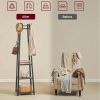 Modern Farmhouse Metal Coat Rack Entryway Hall Tree with Grey Wood Shelves