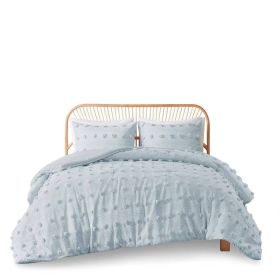 3-Piece Blue Pompom Microfiber Hypoallergenic Comforter Set (size: King/Cal King)