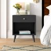 Mid-Century Farmhouse 1-Drawer Nightstand with Open Shelf Wood Finish