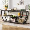 Modern Industrial 70-inch Long Narrow Console Sofa Table with Wood Shelves