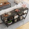 Modern Industrial 70-inch Long Narrow Console Sofa Table with Wood Shelves