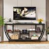 Modern Industrial 70-inch Long Narrow Console Sofa Table with Wood Shelves