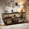 Modern Industrial 70-inch Long Narrow Console Sofa Table with Wood Shelves