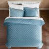 3-Piece Blue Velvet Embroidered Super Soft Quilt Set
