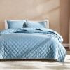 3-Piece Blue Velvet Embroidered Super Soft Quilt Set