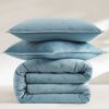3-Piece Blue Velvet Embroidered Super Soft Quilt Set