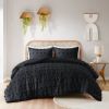 3 Piece Pompom Microfiber Hypoallergenic Comforter Set in Black