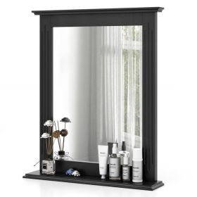 Rectangular 27 x 22.5 inch Wall-Mounted Bathroom Mirror with Storage Shelf (Color: Black)