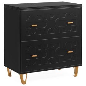 Retro Geometric Scroll 2 Drawer Filing Cabinet Printer Stand (Color: Black/Gold)