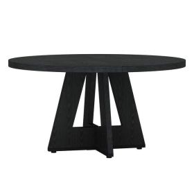 Modern Farmhouse 47-inch Round Kitchen Dining Table in Wood Finish (Color: Black)