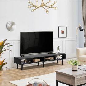 Mid-Century Modern Style TV Stand in Wood Finish - for TVs up to 65-inch (Color: Black)