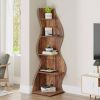 Modern Wave Shape 5 Shelf Corner Bookcase in Wood Finish