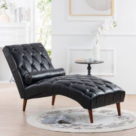 Faux Leather Upholstered Armless Chaise Lounge Chair with Lumbar Pillow (Color: Black)
