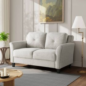 Modern Upholstered Loveseat Sofa in Microfiber with Button Tufted Cushions (Color: Cream)