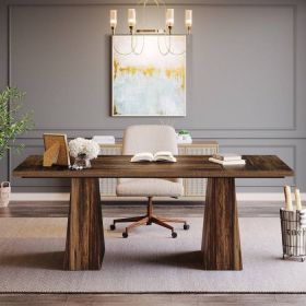 Modern Home Office Computer Desk Workstation in Wood Finish (Color: Dark Brown)