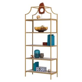 Metal Display Rack Etagere Bookcase with 5 Faux Stone Storage Shelves (Color: Gold)