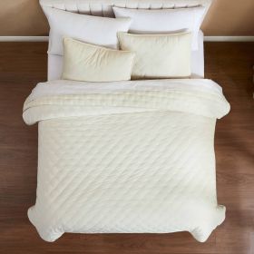 3-Piece Cream Velvet Embroidered Super Soft Quilt Set (size: King/Cal King)