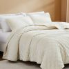3-Piece Cream Velvet Embroidered Super Soft Quilt Set