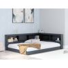 Wooden Corner Storage Bed with Bookcase Headboard and USB Ports