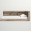Natural Wood Corner Storage Bed with Bookcase Headboard and USB Ports