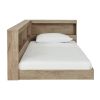 Natural Wood Corner Storage Bed with Bookcase Headboard and USB Ports