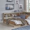 Natural Wood Corner Storage Bed with Bookcase Headboard and USB Ports