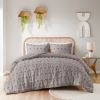 3-Piece Grey Microfiber Comforter Set with Decorative Pompoms