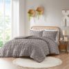 3-Piece Grey Microfiber Comforter Set with Decorative Pompoms