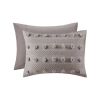 3-Piece Grey Microfiber Comforter Set with Decorative Pompoms