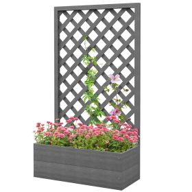 Outdoor Wooden Raised Garden Bed Planter Box with Lattice Trellis (Color: Grey)