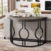 Modern 43-inch Half Moon Accent Sofa Table with Wood Top Black Frame