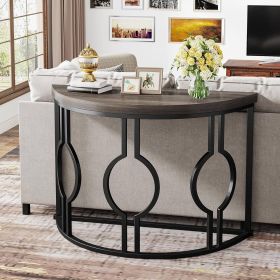 Modern 43-inch Half Moon Accent Sofa Table with Wood Top Black Frame (Color: Grey)