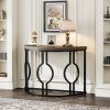 Modern 43-inch Half Moon Accent Sofa Table with Wood Top Black Frame