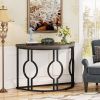Modern 43-inch Half Moon Accent Sofa Table with Wood Top Black Frame