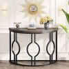 Modern 43-inch Half Moon Accent Sofa Table with Wood Top Black Frame