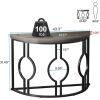 Modern 43-inch Half Moon Accent Sofa Table with Wood Top Black Frame