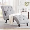 Linen Upholstered Armless Chaise Lounge Chair with Pillow