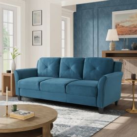 Modern 3-Seater Upholstered Sofa in Microfiber with Button Tufted Cushions (Color: Blue)