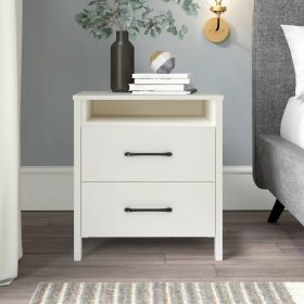 Modern 2-Drawer Nightstand with Open Shelf in Wood Finish (Color: Ivory)