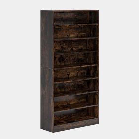 8-Shelf Shoe Rack for Closet Storage Shelving Unit in Wood Finish (Color: Rustic Brown)