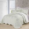 Antique White Damask Embroidered 4 Piece Oversized Bedspread Set
